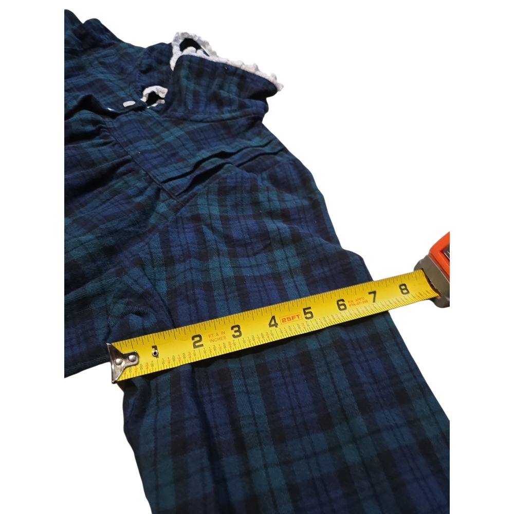 Lanz of Salzburg Green Blue Plaid Flannel Nightgown Maxi Lace Trim PM - Picture 11 of 13